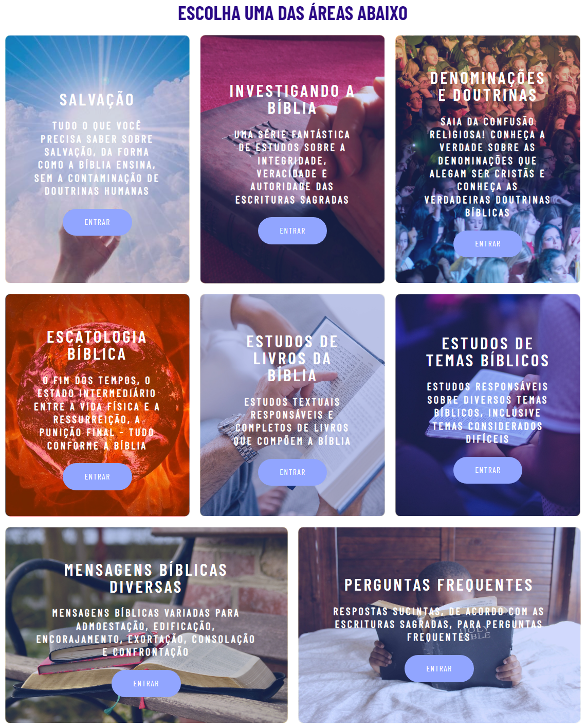 Áreas do site.
