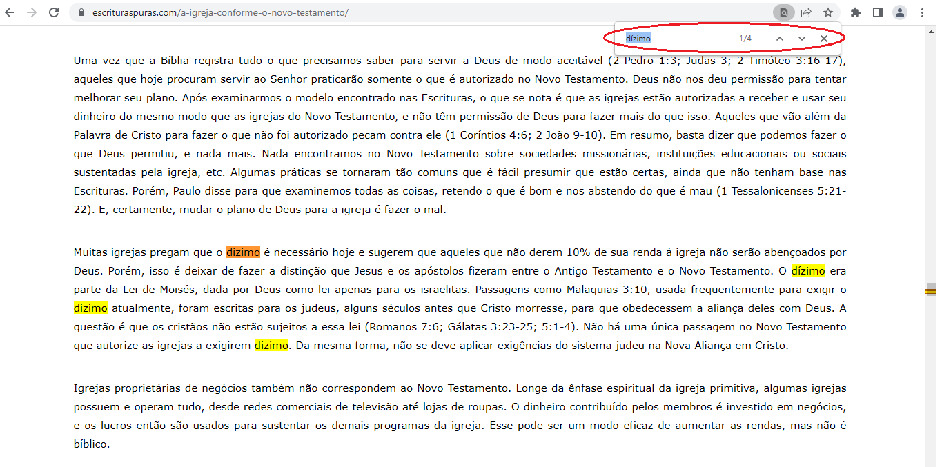 Busca em página do site.