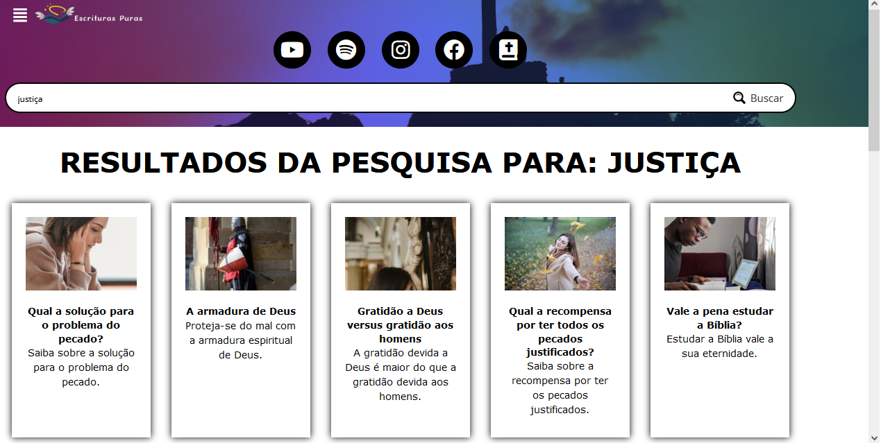 Página de resultados de pesquisa do motor de busca do site com resultados.